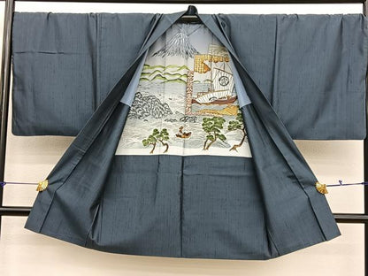 平和屋着物●男性　紬　アンサンブル　長襦袢（袷）セット　縞　正絹　逸品　BAAX2838hv