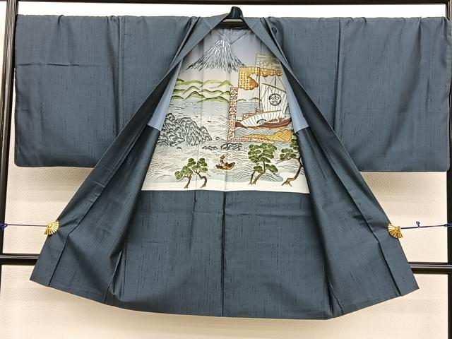 平和屋着物●男性　紬　アンサンブル　長襦袢（袷）セット　縞　正絹　逸品　BAAX2838hv