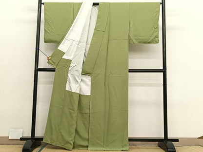 平和屋着物●上質な色無地　青朽葉色　正絹　逸品　BAAX2842hv