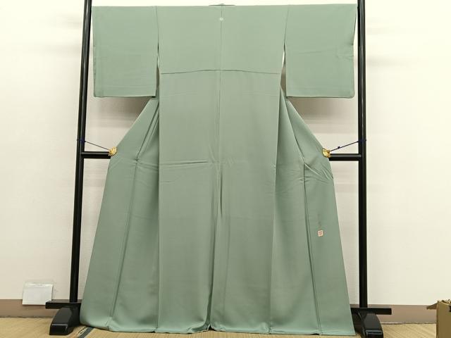 平和屋着物●上質な色無地　作家物　裏葉柳色　ロング丈　正絹　逸品　BAAX2843hv