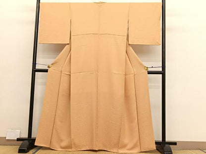 平和屋着物●上質な色無地　更紗花地紋　萱草色　正絹　逸品　BAAX2844hv