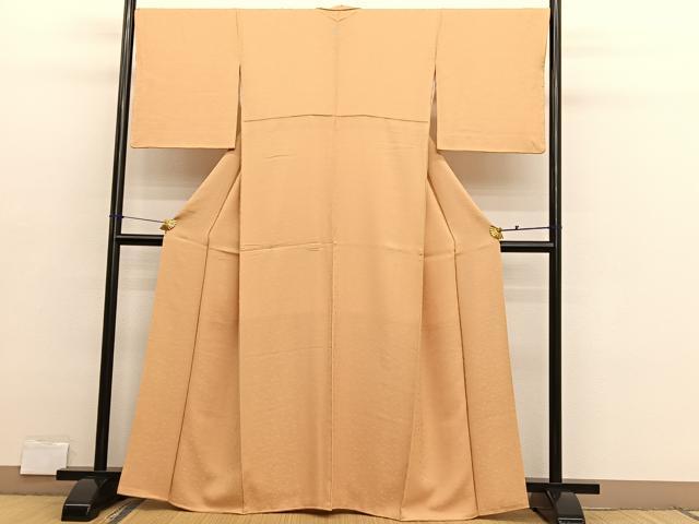 平和屋着物●上質な色無地　更紗花地紋　萱草色　正絹　逸品　BAAX2844hv