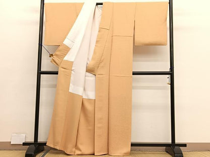 平和屋着物●上質な色無地　更紗花地紋　萱草色　正絹　逸品　BAAX2844hv