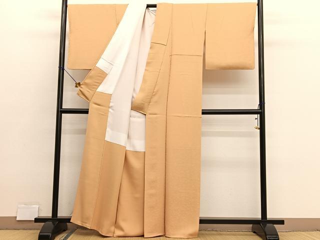 平和屋着物●上質な色無地　更紗花地紋　萱草色　正絹　逸品　BAAX2844hv