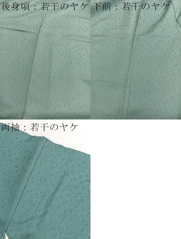 平和屋着物■上質な色無地　風花　草葉地紋　老竹色　堅牢染　反端付き　正絹　逸品　BAAX2846hv