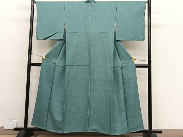 平和屋着物■上質な色無地　風花　草葉地紋　老竹色　堅牢染　反端付き　正絹　逸品　BAAX2846hv