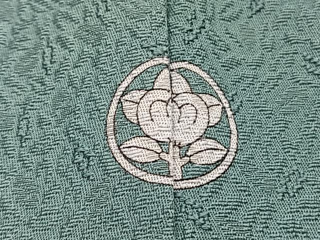 平和屋着物■上質な色無地　風花　草葉地紋　老竹色　堅牢染　反端付き　正絹　逸品　BAAX2846hv