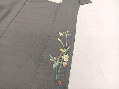 平和屋着物■上質な色無地　源氏鼠色　正絹　逸品　BAAX2847hv