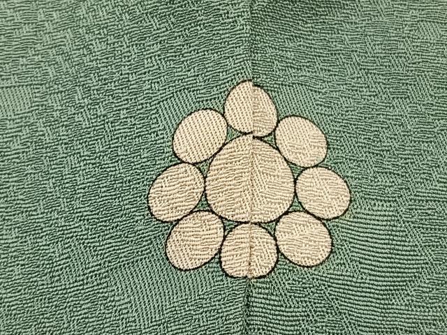 平和屋着物●上質な色無地　箔散らし地紋　山葵色　本草木染　堅牢染　反端付き　正絹　逸品　BAAX2848hv