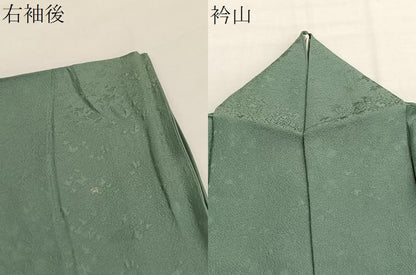 平和屋着物●上質な色無地　箔散らし地紋　山葵色　本草木染　堅牢染　反端付き　正絹　逸品　BAAX2848hv