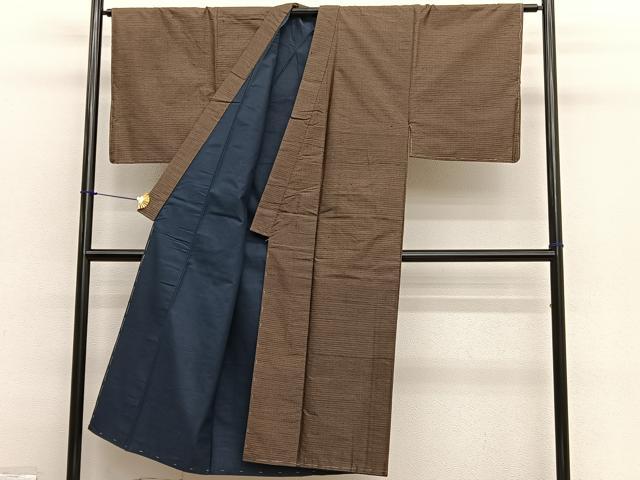 平和屋着物■男性　紬　アンサンブル　亀甲文様　羽裏：獅子　正絹　逸品　未使用　BAAX2850hv