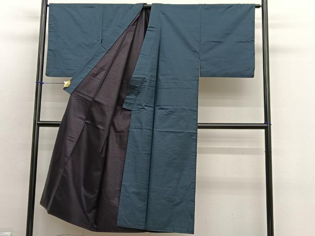 平和屋着物●男性　紬　アンサンブル　色無地　藍鉄色　正絹　逸品　AABG4158ph 平和屋着物○男性 紬 アンサンブル 色無地 藍鉄色 正絹 逸品
