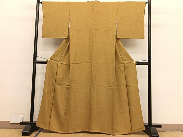 平和屋着物■中国三大刺繍　スワトウ刺繍　総刺繍　無地絵羽訪問着　亀甲花文　黃土色　正絹　逸品　BAAX2852hv