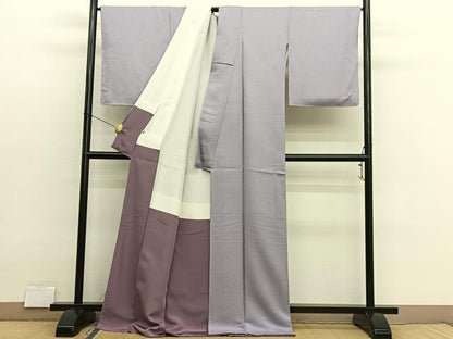 平和屋着物●上質な色無地　草花地紋　薄葡萄色　ロング丈　正絹　逸品　BAAX2853hv