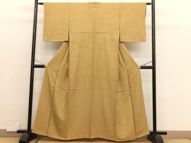 平和屋着物■上質な色無地　京旅情　寿光織　黄土色　さが美扱い　反端付き　正絹　逸品　BAAX2855hv