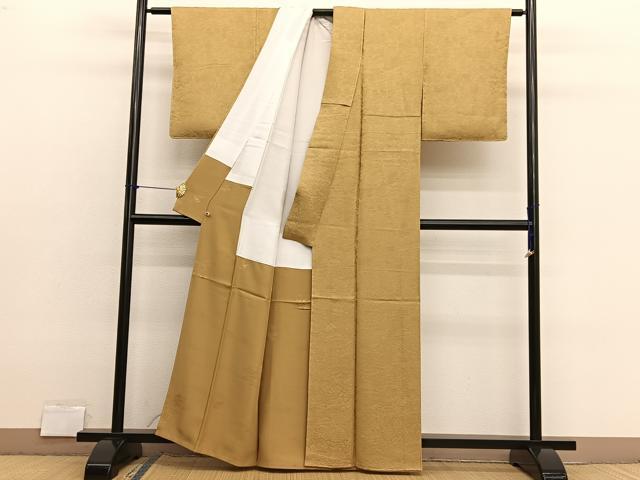 平和屋着物■上質な色無地　京旅情　寿光織　黄土色　さが美扱い　反端付き　正絹　逸品　BAAX2855hv