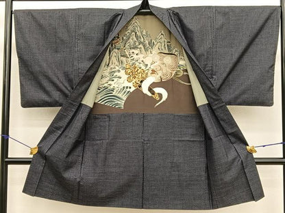 平和屋着物■男性　本場大島紬　アンサンブル　格子　正絹　逸品　BAAX2863hv
