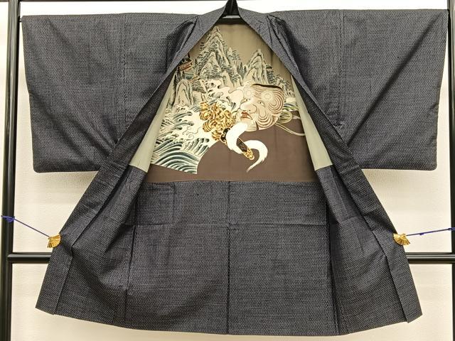 平和屋着物■男性　本場大島紬　アンサンブル　格子　正絹　逸品　BAAX2863hv