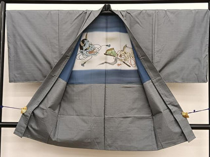 平和屋着物●男性　本場縞大島紬　アンサンブル　長襦袢（袷）セット　井田哲則作　格子　証紙付き　正絹　逸品　未使用　BAAX2865hv