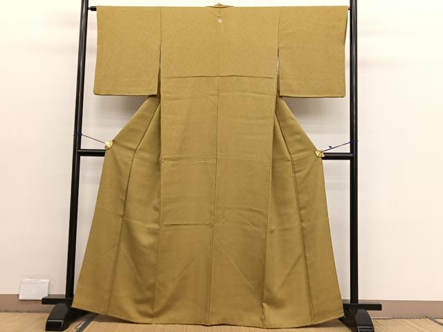 平和屋着物■上質な色無地　氷割れ地紋　山吹色　正絹　逸品　BAAX2866hv