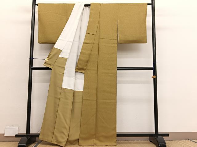 平和屋着物■上質な色無地　氷割れ地紋　山吹色　正絹　逸品　BAAX2866hv