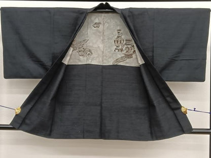 平和屋着物■男性　紬　アンサンブル　霞文　正絹　逸品　BAAX2868hv
