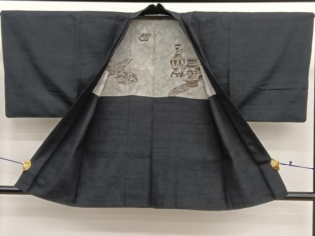 平和屋着物■男性　紬　アンサンブル　霞文　正絹　逸品　BAAX2868hv