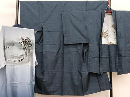 平和屋着物●男性　本場大島紬　アンサンブル　長襦袢（袷）セット　100亀甲　総詰め　正絹　逸品　BAAX2870hv
