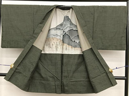 平和屋着物●男性　紬　アンサンブル　絣文様　正絹　逸品　BAAX2871hv