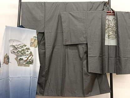 平和屋着物●男性　本場大島紬　アンサンブル　長襦袢（袷）セット　100亀甲　総詰め　正絹　逸品　BAAX2872hv