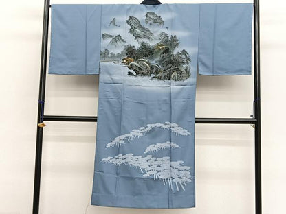 平和屋着物●男性　紬　アンサンブル　長襦袢（無双仕立て）セット　霞文　正絹　逸品　未使用　BAAX2874hv