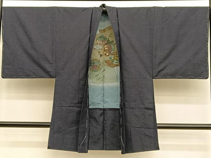 平和屋着物●男性　紬　アンサンブル　長襦袢（無双仕立て）セット　霞文　正絹　逸品　未使用　BAAX2874hv