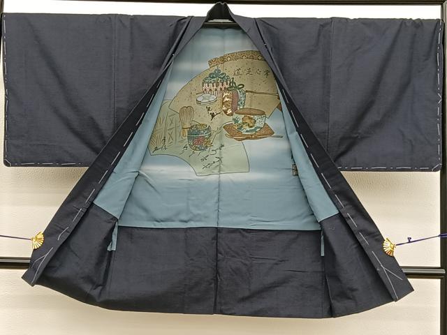 平和屋着物●男性　紬　アンサンブル　長襦袢（無双仕立て）セット　霞文　正絹　逸品　未使用　BAAX2874hv