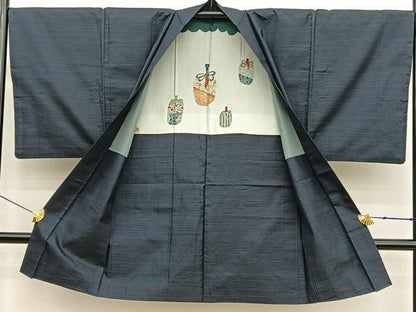 平和屋着物■男性　本場大島紬　アンサンブル　格子　正絹　逸品　BAAX2875hv