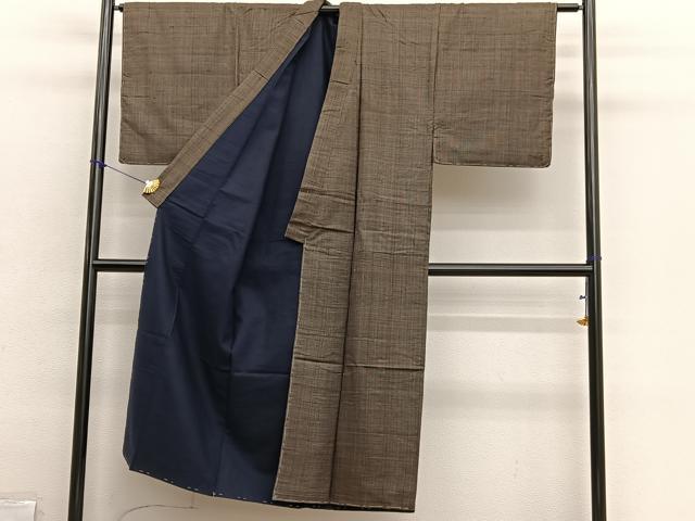 平和屋着物■男性　紬　アンサンブル　格子　正絹　逸品　BAAX2877hv