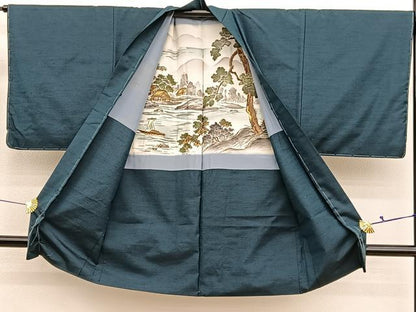 平和屋着物●男性　紬　アンサンブル　霞文　正絹　逸品　BAAX2878hv