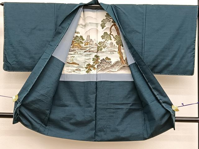 平和屋着物●男性　紬　アンサンブル　霞文　正絹　逸品　BAAX2878hv