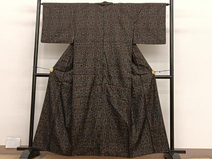 平和屋着物■上質な紬　飾花文　黒地　正絹　逸品　BAAX2881hv