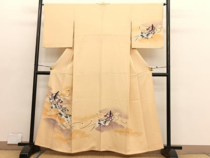 平和屋着物■訪問着　雲取り人物文　暈し染め　金彩　正絹　逸品　BAAX2883hv