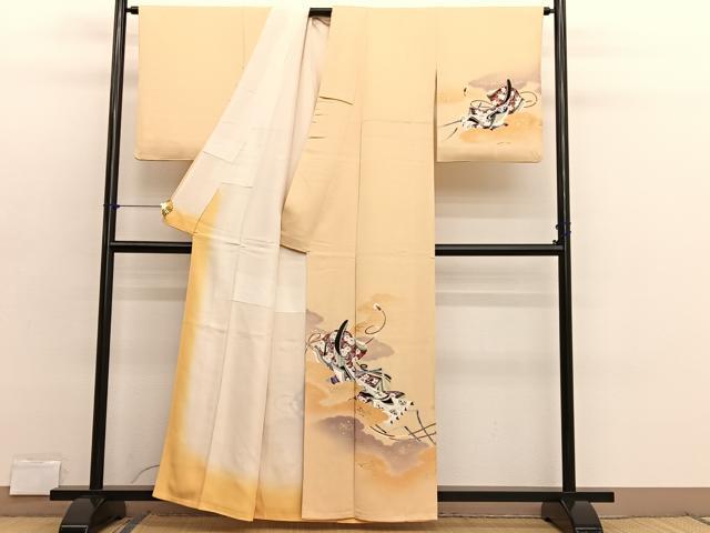 平和屋着物■訪問着　雲取り人物文　暈し染め　金彩　正絹　逸品　BAAX2883hv