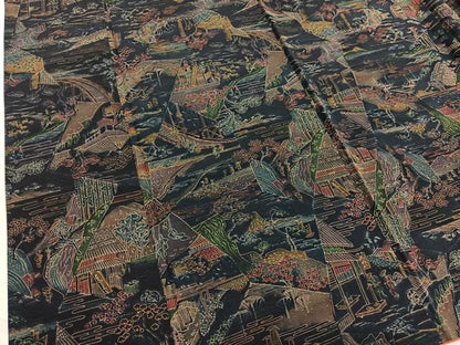 平和屋着物■上質な小紋　紬地　切嵌風景文　正絹　逸品　BAAX2884hv