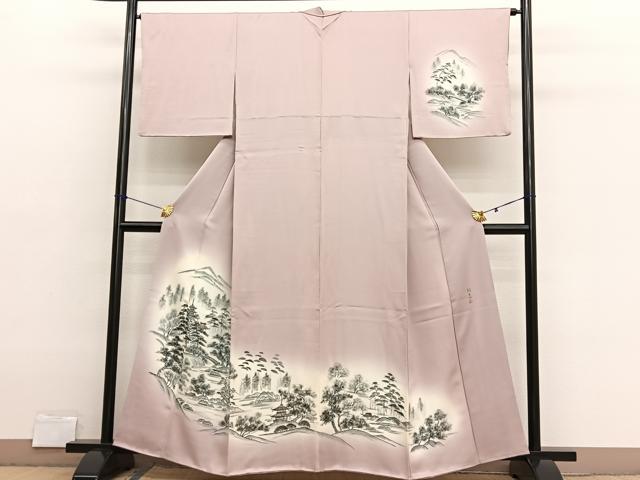 平和屋着物■訪問着　作家物　手描き　風景文　暈し染め　正絹　逸品　BAAX2885hv
