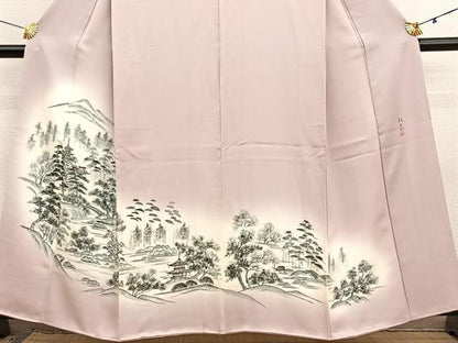 平和屋着物■訪問着　作家物　手描き　風景文　暈し染め　正絹　逸品　BAAX2885hv