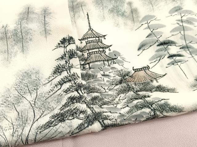 平和屋着物■訪問着　作家物　手描き　風景文　暈し染め　正絹　逸品　BAAX2885hv