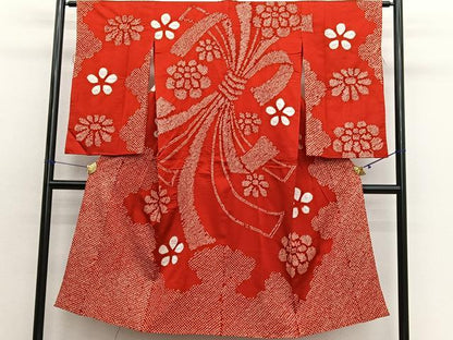 平和屋着物∵女の子　十三参り　子供　長襦袢　袷　総絞り　束ね熨斗花文　逸品　BAAX2887hv