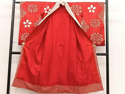 平和屋着物∵女の子　十三参り　子供　長襦袢　袷　総絞り　束ね熨斗花文　逸品　BAAX2887hv