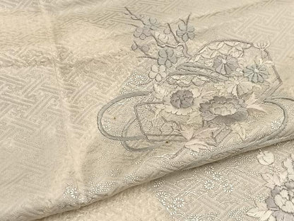 平和屋着物■訪問着　絞り　刺繍　重山文箱花文　銀彩　正絹　逸品　BAAX2890hv
