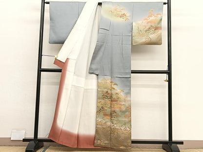 平和屋着物■訪問着　駒刺繍　御所解文　暈し染め　金彩　正絹　逸品　BAAX2907hv