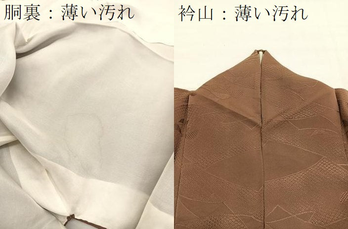 平和屋着物■上質な色無地　重山地紋　枯葉色　正絹　逸品　BAAX2909hv