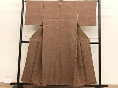 平和屋着物■上質な色無地　重山地紋　枯葉色　正絹　逸品　BAAX2909hv